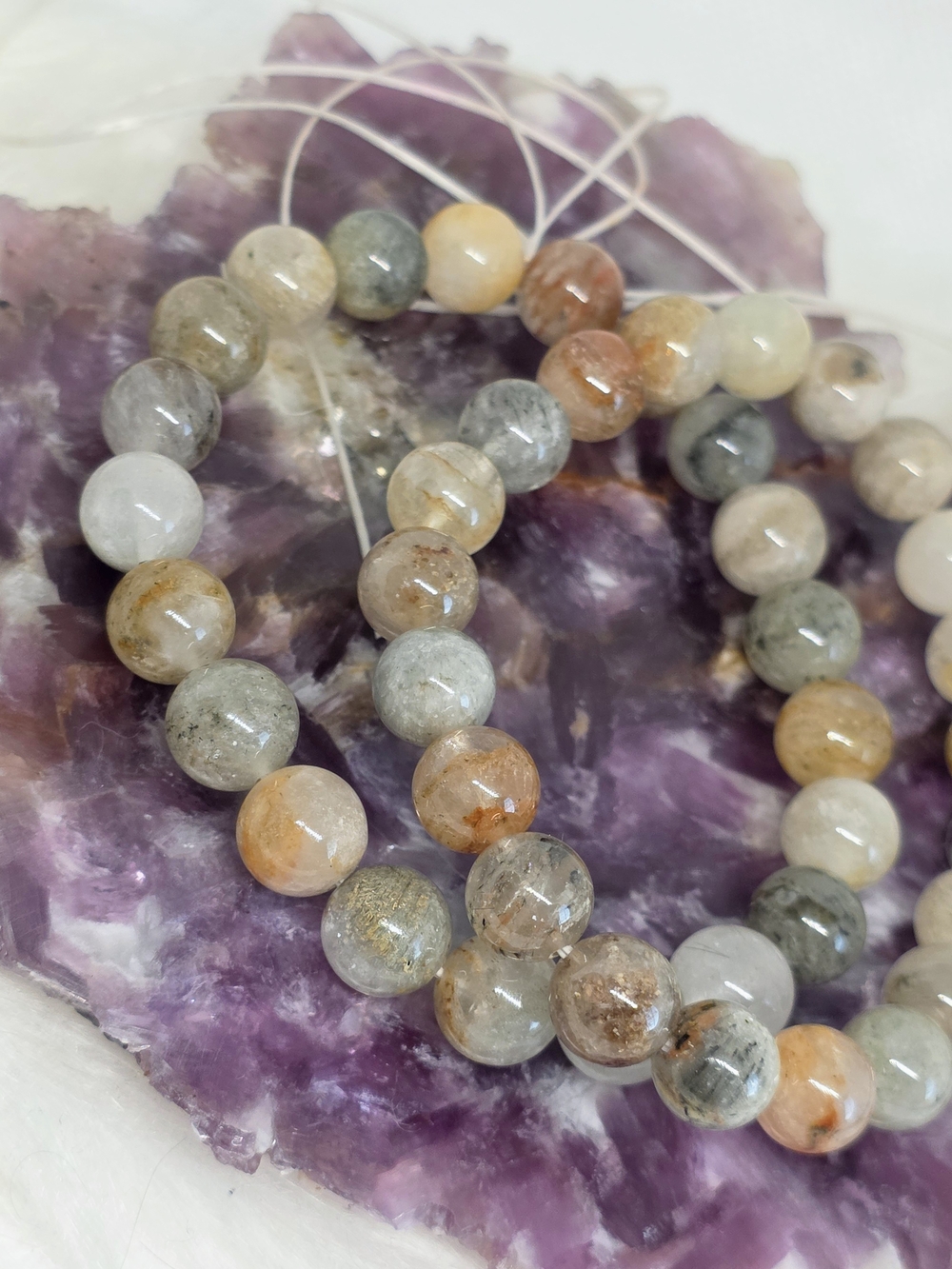 1 Pc Garden Quartz Bracelet | Stretch Crystal  | 8 mm Gemstone Beads | Lodolite